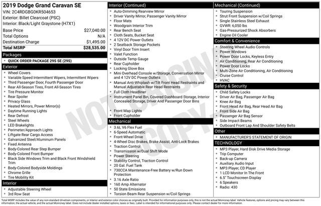 2019 Dodge Grand Caravan SE
