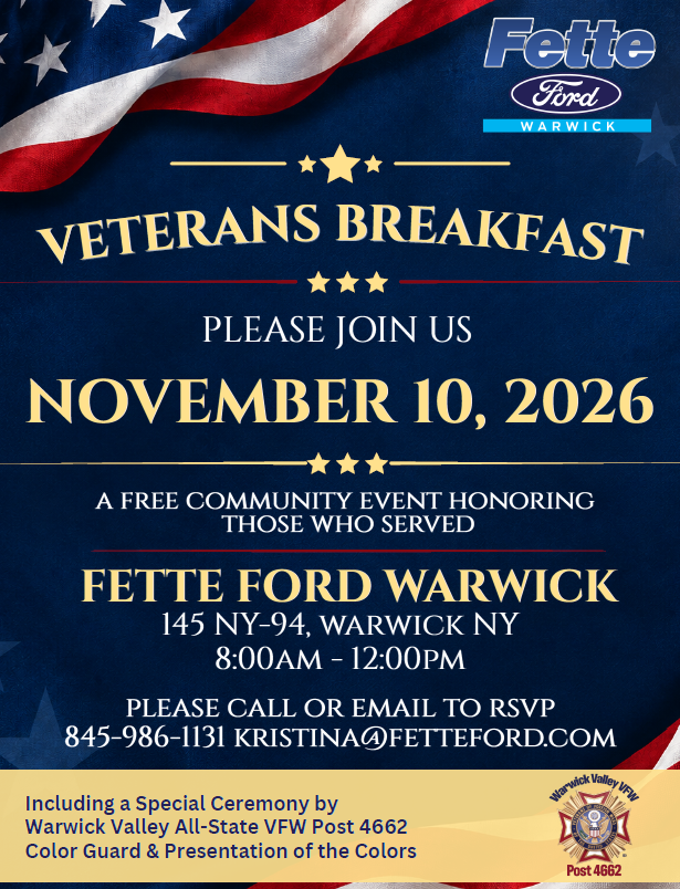 Fette Ford Warwick Veterans Breakfast - November 10, 2026